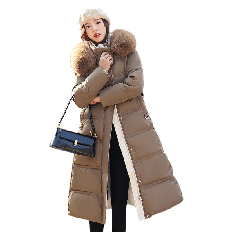  Winter New Down Cotton-padded Jacket Women's Long Over-the-Knee Large Wool Collar Slim-fit Slimming Waist Coat Cotton