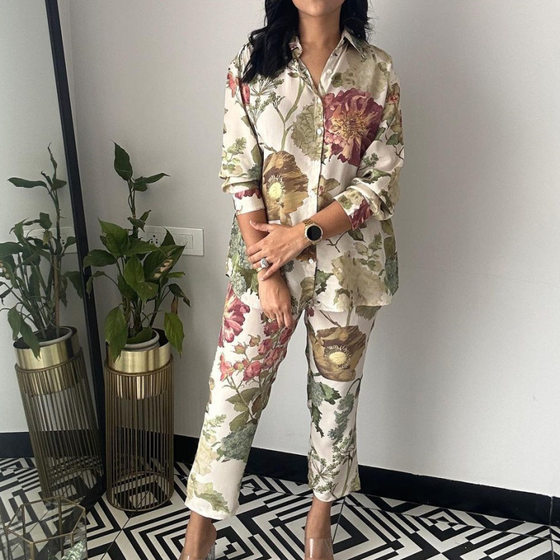 Amazon in stock foreign trade women's suit 2024 New shirt cropped pants fashion floral print two-piece set