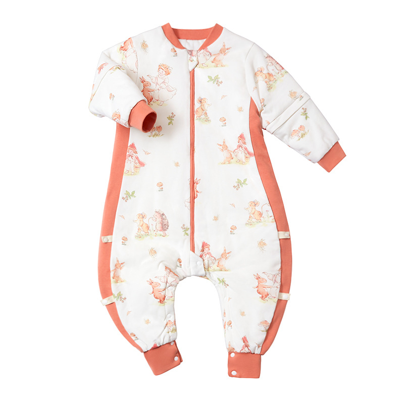 Baby quilted split-leg sleeping bag children's anti-kick quilt autumn and winter thickened jumpsuit antibacterial baby sleeping bag pure cotton New