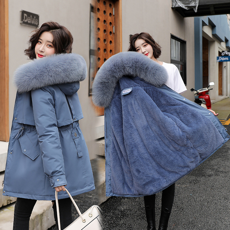 Trendy Overcome Women's Short 2021 Winter New Korean Style Loose Fashionable Large Wool Collar Thickened Plush Casual Cotton Clothes