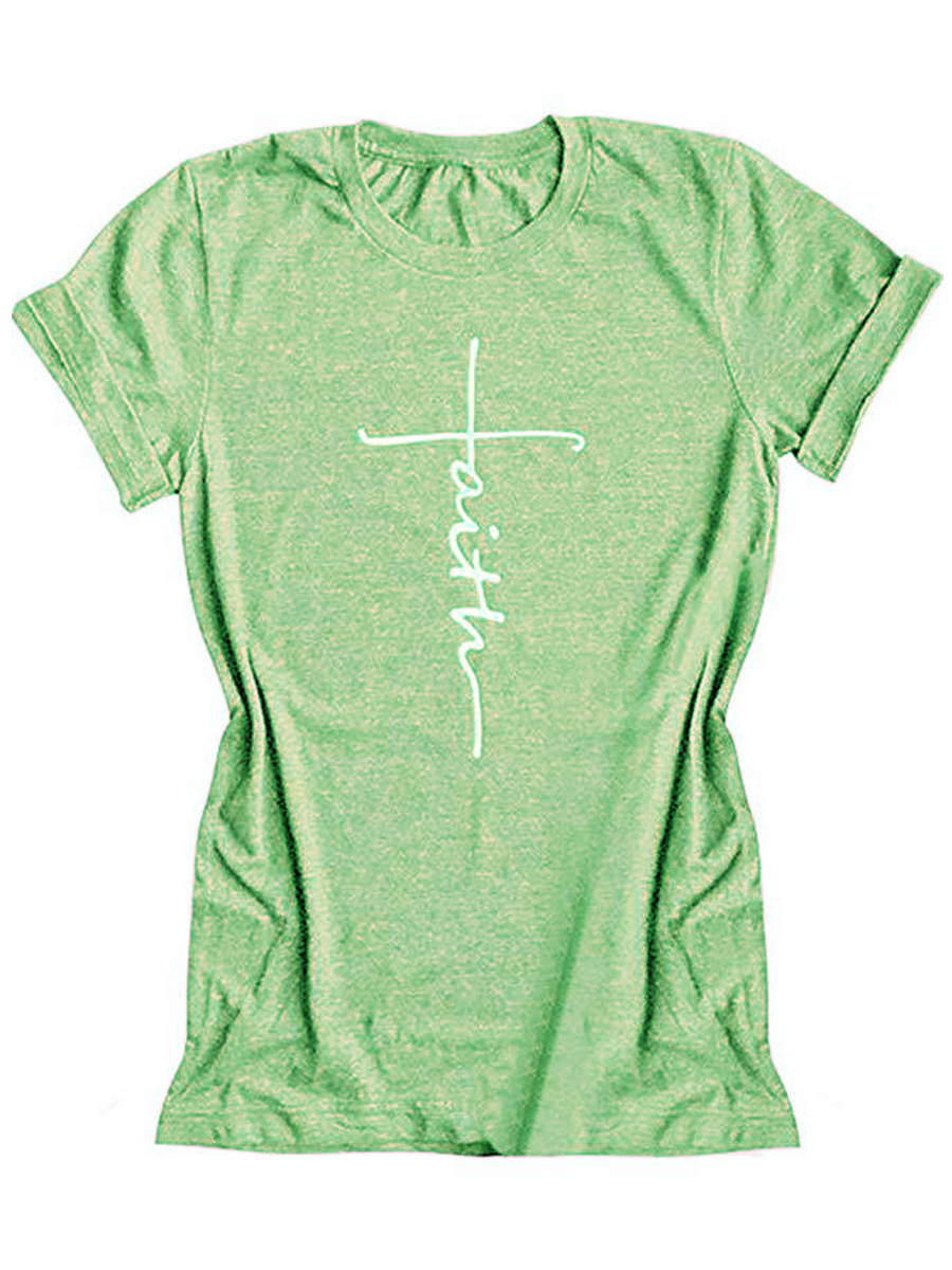T-Shirt Women's Short-sleeved 2022 New Amazon Explosions Faith Printed Top Cross-border E-Commerce Supply Factory Price Direct Selling