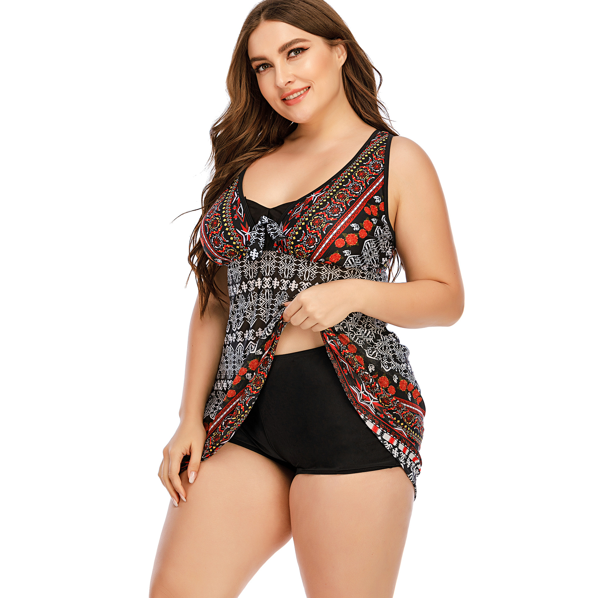 20021 cross-border dedicated swimming wading conservative European and American in stock women's skirt split boxer swimsuit one-piece delivery