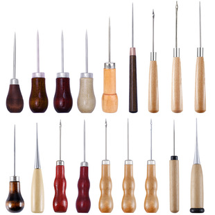 Single Gourd Awl Double Gourd Awl Straight Head Elbow Middle Hole Awl Shoe Repair Cone Leather Perforated Cone Wooden Handle Cone