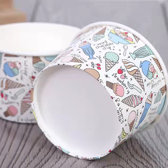 Disposable ice cream paper bowl customized logo yogurt cup ice cream dessert paper bowl printing paper cover ice cream cup
