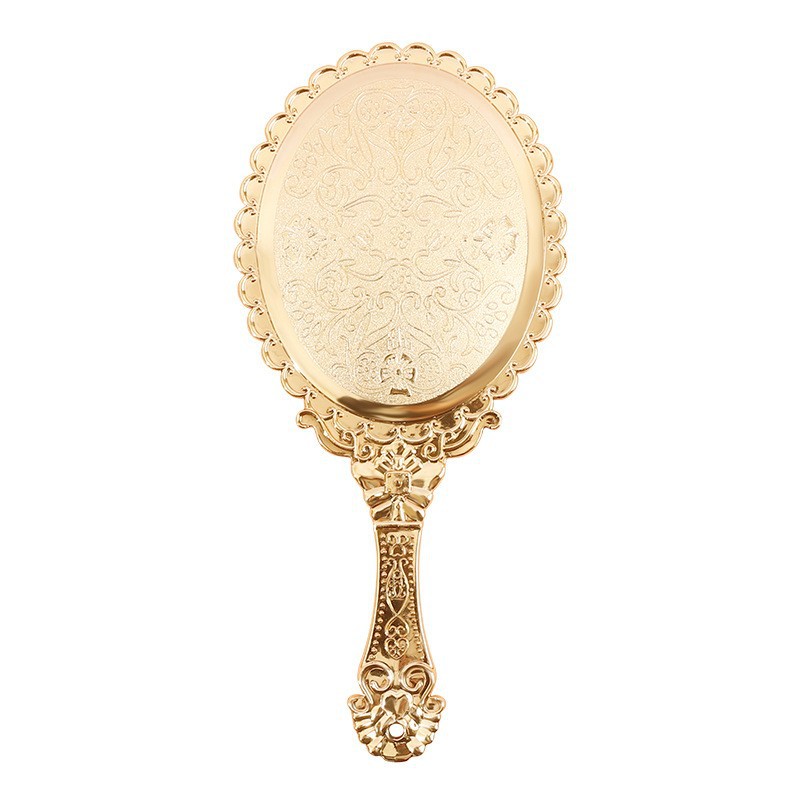New retro pattern mirror large electroplated rose gold HD handheld cosmetic mirror portable portable lace mirror