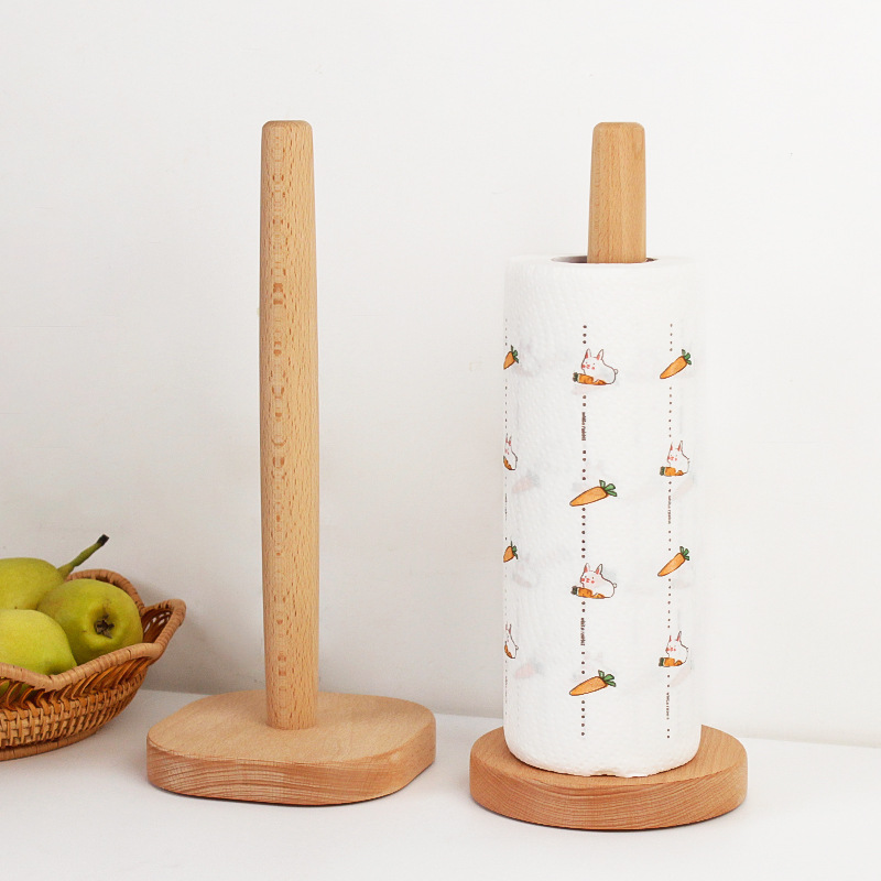 Kitchen Tissue Rack Japanese-style Beech Vertical Wooden Roll Paper Rack Storage Rack Plastic Preservation Film Lazy Rack