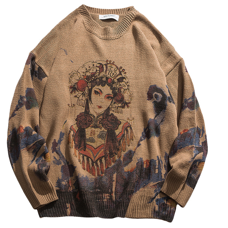 National Fashion Autumn and Winter Sweater Men's Fashion Brand ins All-match Fashion Korean Printed Pullover Round Neck Sweater Top for Couple
