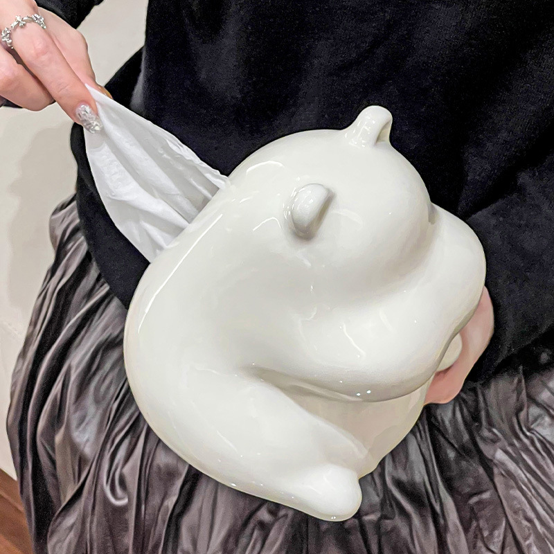 High-looking ceramic small hippo tissue box living room high-end light luxury coffee table decoration napkin decorative tissue box