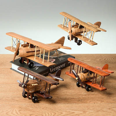 Wooden Retro Aircraft Ornaments Creative Home Desktop Aircraft Model Decorative Ornaments Wooden Cross-border Crafts