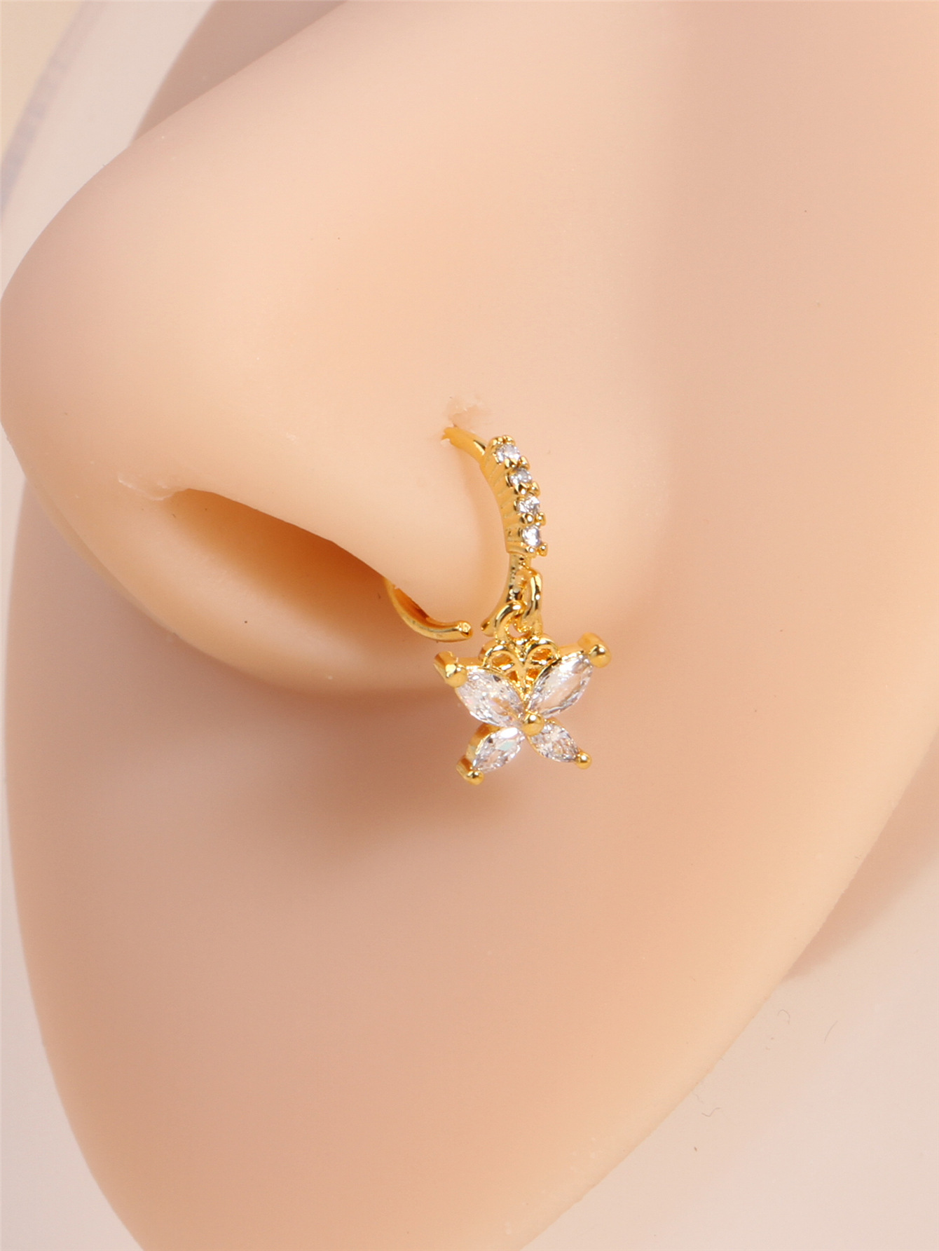 European and American summer sand vacation copper gold plated inlaid horse eye butterfly zircon nose ring small pendant piercing jewelry nose ornament