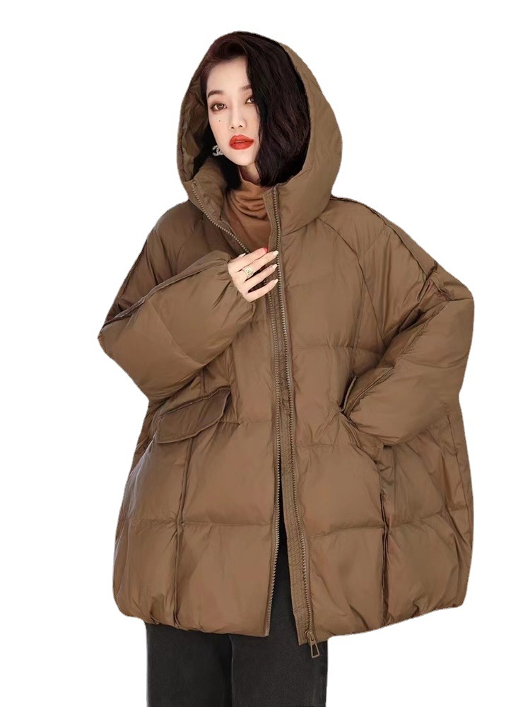 Down jacket women's 2024 autumn and winter Korean version of loose women's plus size white duck down loose silhouette long hooded coat