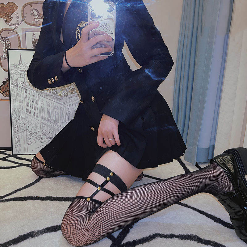 Overknee-Strümpfe mit Nieten, ausgehöhlte Netzstrümpfe für Damen, lange Sling-Seidenstrümpfe, dunkler Punk, sexy schwarze Sling-Strümpfe aus Seide_voghion.com