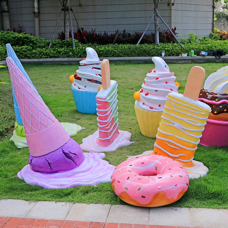 Simulation glass fiber reinforced plastic ice cream sculpture Ice Cream Donut Donut milk tea Net red shop outdoor decorative ornaments