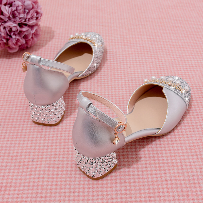 Girls Sandals Children Pearl Princess Shoes Little Girls Piano Watch Performance Stage Show Shoes Crystal Shoes 9 Years Old 10
