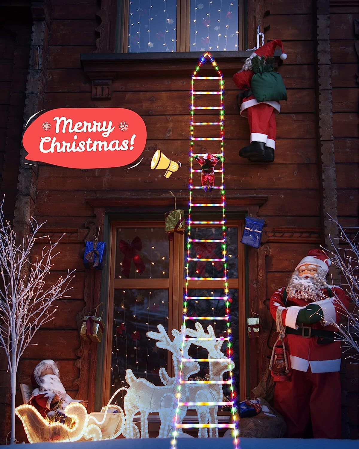 LED Weihnachtsleiter Lichtleiste Zubehör Klettern Weihnachtsmann für Innen- und Außenbereich Weihnachtsdeko Lichtzubehör_voghion.com
