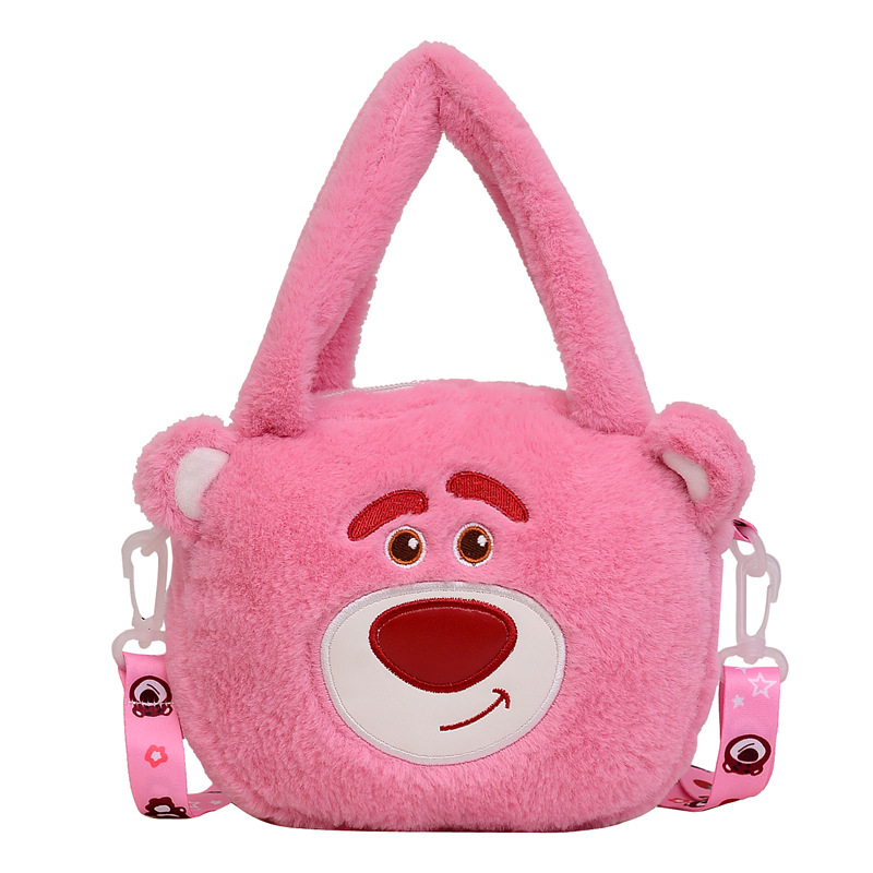 Autumn New Japanese cute plush strawberry bear bag Tigger Three-Eyed Monster cartoon girl messenger bag fashion