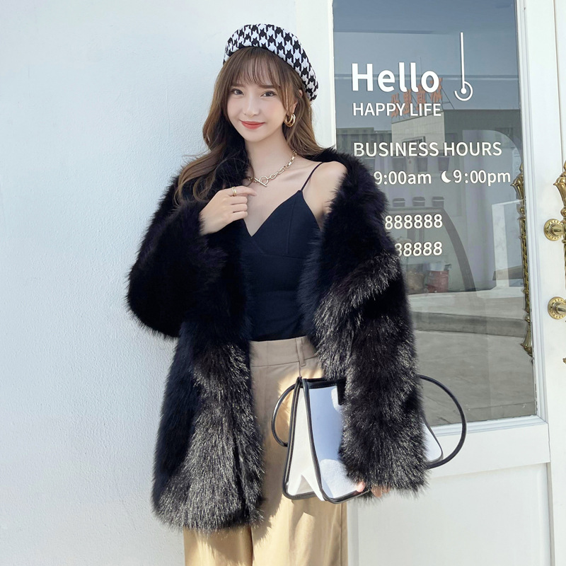 European and American fur imitation Tuscan fur mid-length Toka lapel fur stitching fox fur coat