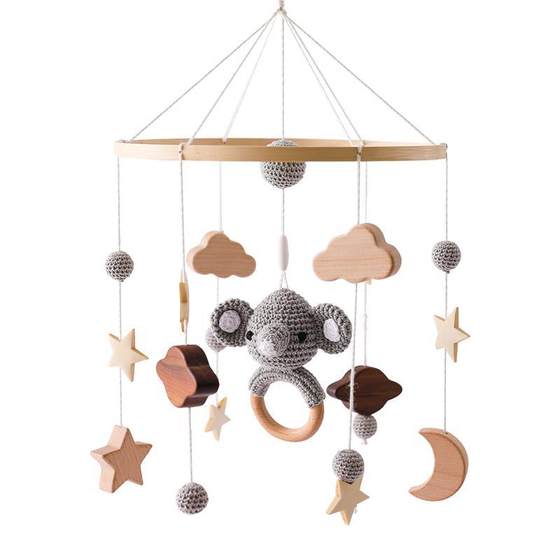 Nordic Style Baby's Day Star Bed Bell Newborn Crib Bedside Rattle Bed Bell Handmade Crochet Wooden Baby Room Pendant