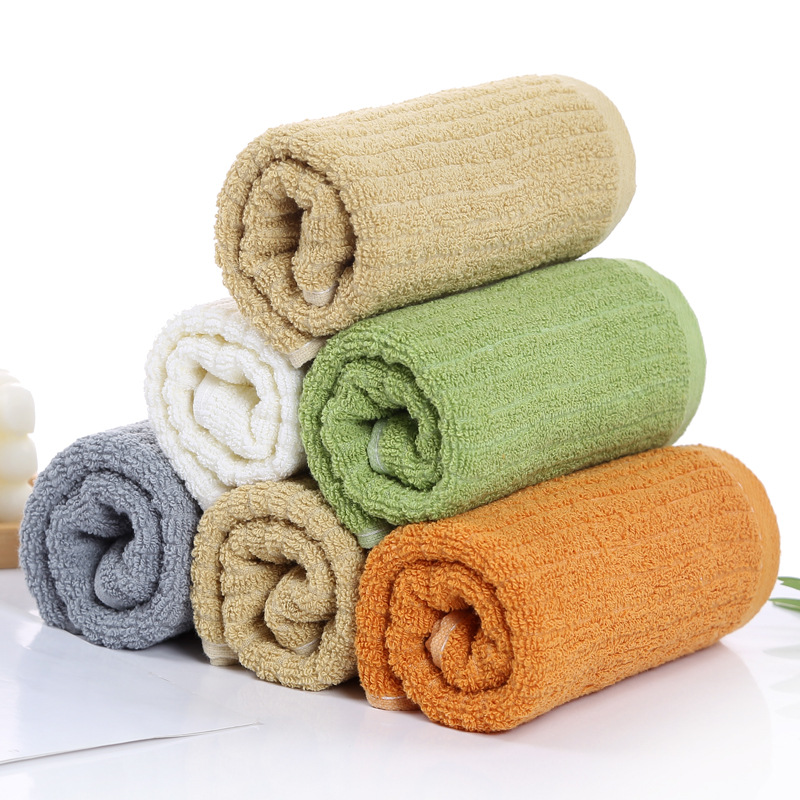 Yiduo Pure Cotton Towel Labor Protection Home Gift Towel Absorbent Plain Vertical Strip Five-color Cotton Face Towel Wash Face 80g
