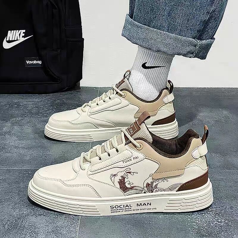 Men's Shoes Summer New Breathable White Shoes Trendy All-match Thick-soled Sports Casual Board Shoes Trendy Shoes for Male Students