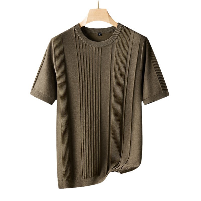 Plus size round neck men's short sleeve Spring and Autumn new fat loose sweater plus size casual Jacquard knitted half sleeve