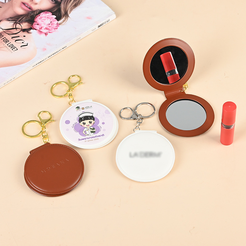pvc makeup mirror portable folding pu makeup mirror Hair Ball small mirror small round mirror advertising promotional gifts