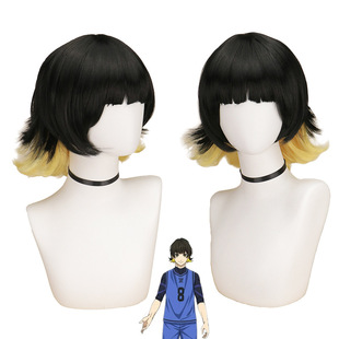 Blue prison Bee Music back cos wig anti-upturned double color modeling wig cartoon cos fake hair