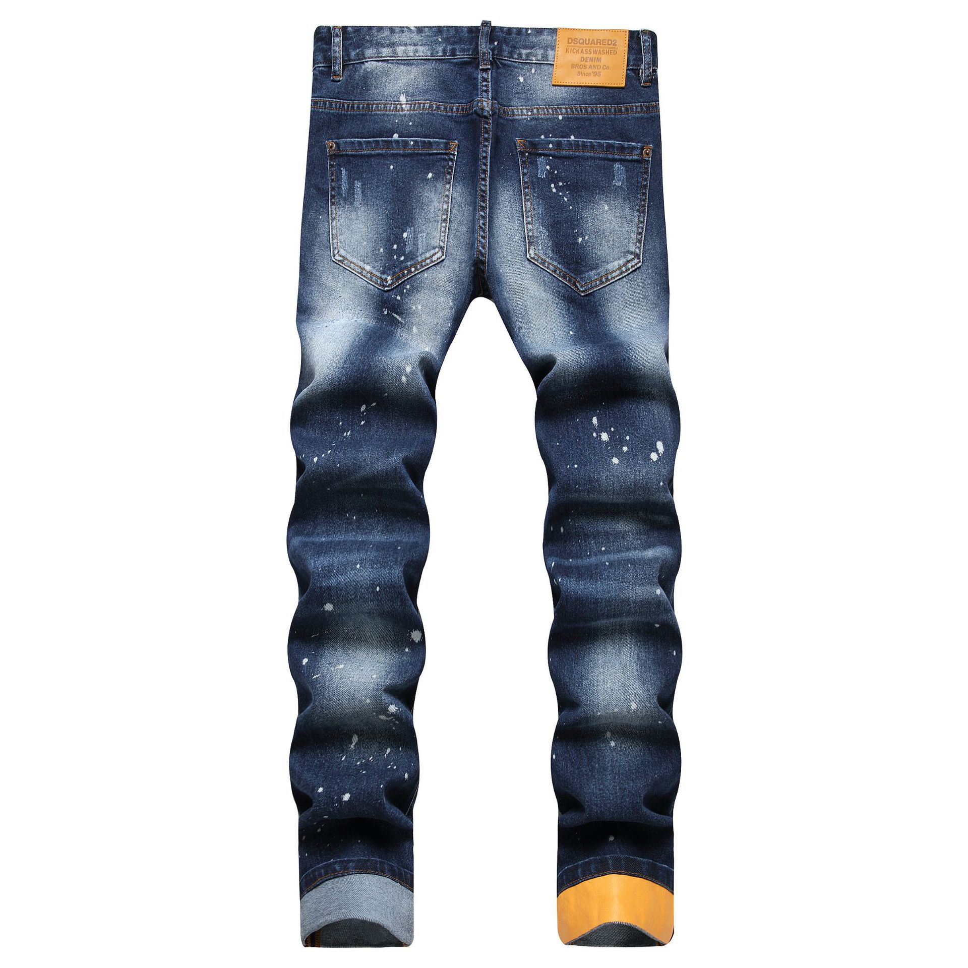 Autumn 2023 new street fashion men's jeans printed fashion trendy ripped slim fit skinny pants men's fashion