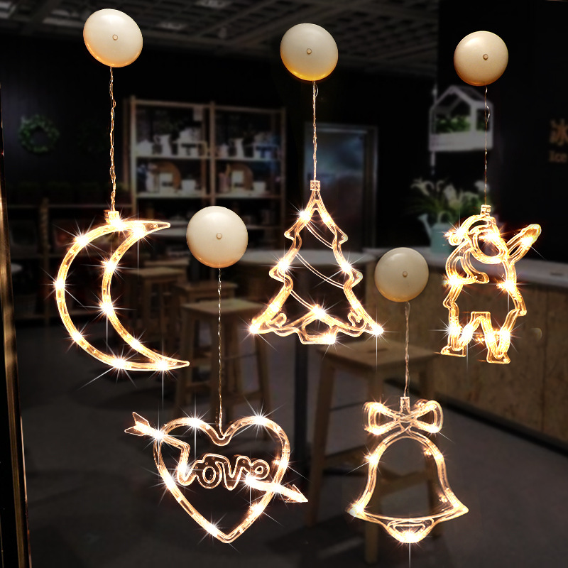 Christmas decoration suction cup lamp glass display window store decoration supplies atmosphere light Christmas tree snowflake pendant