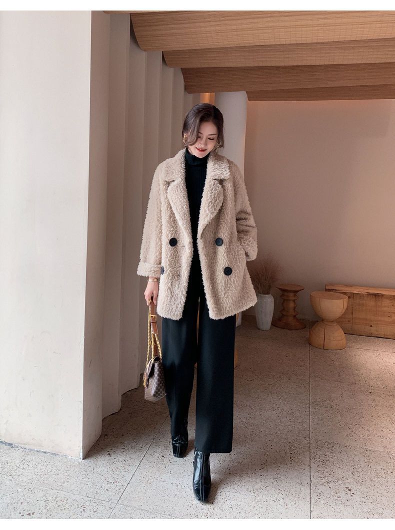 Winter mid-length fleece coat for women 2023 new suit collar lambswool fur integrated granular fleece coat_voghion.com