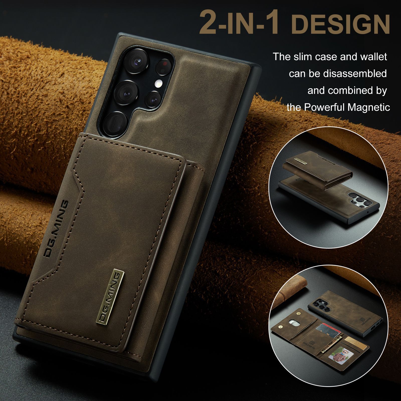 M2 for Samsung S23 Ultra Triple Magnetic Card Case S22 Ultra Retro Wallet Phone Case_voghion.com