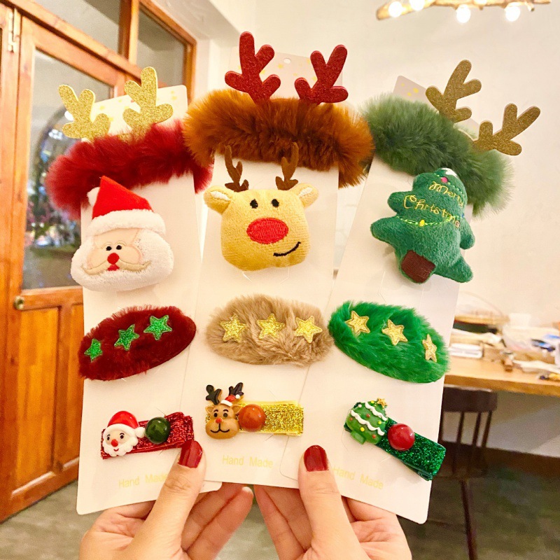 Cross-border hot Christmas hair accessories rubber band brooch clip set Christmas festival gift hairpin spot wholesale