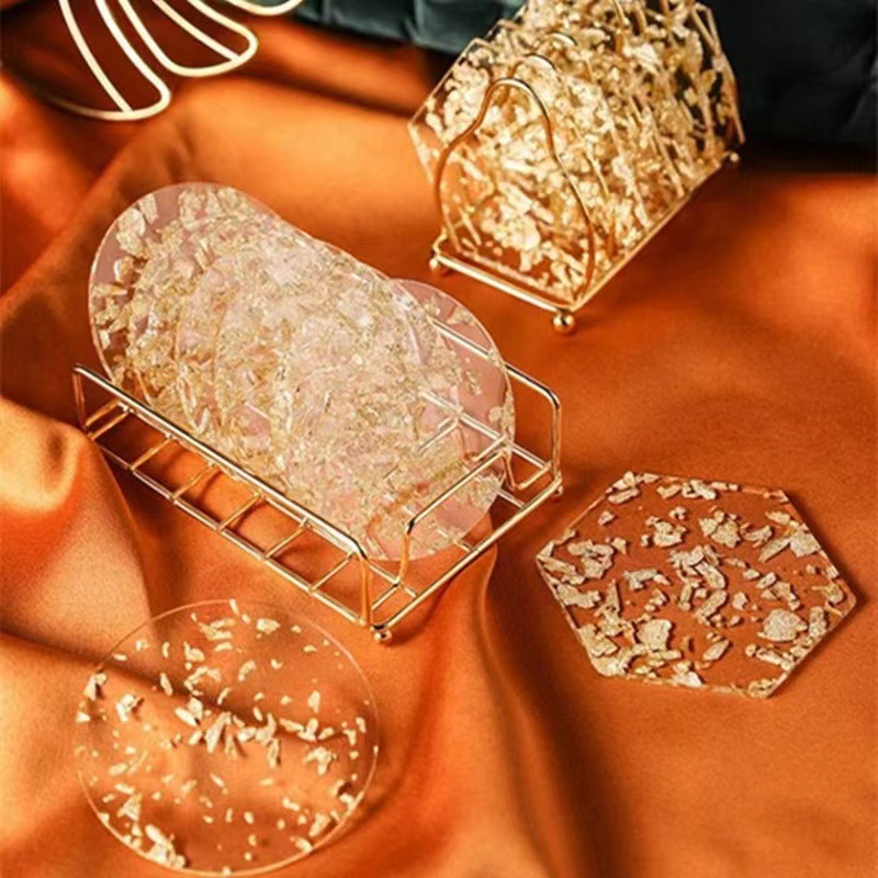 Ins Style Acrylic Heat Insulation Coaster Gold Foil Waterproof Tea Cup Mat Resin Table Mat Nordic Creative