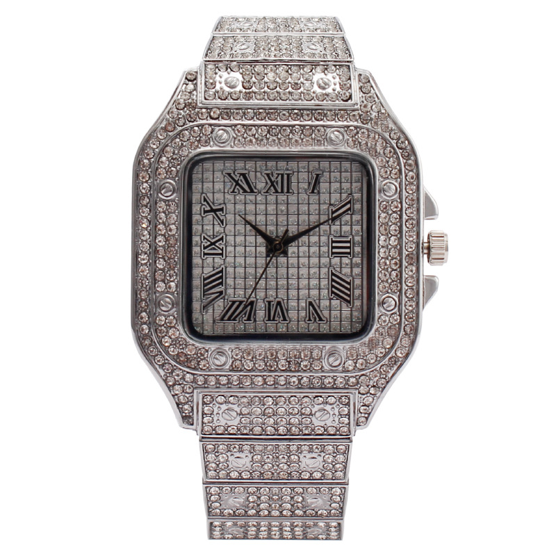 Foreign trade cross-border explosions square gypsophila rhinestone wrist watch quartz watch men's full diamond manufacturers wholesale watches