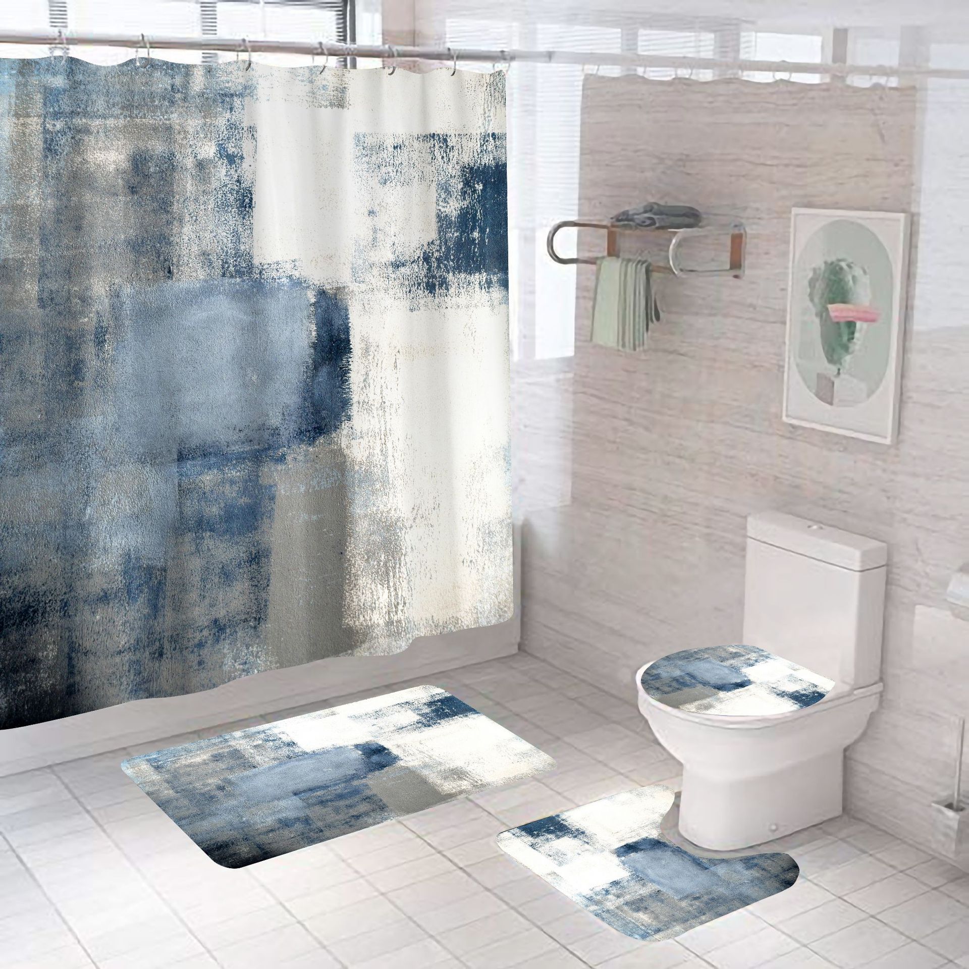 Cross-border new graffiti sketch shower curtain suit printing shower curtain factory wholesale bathroom curtain partition shower cover