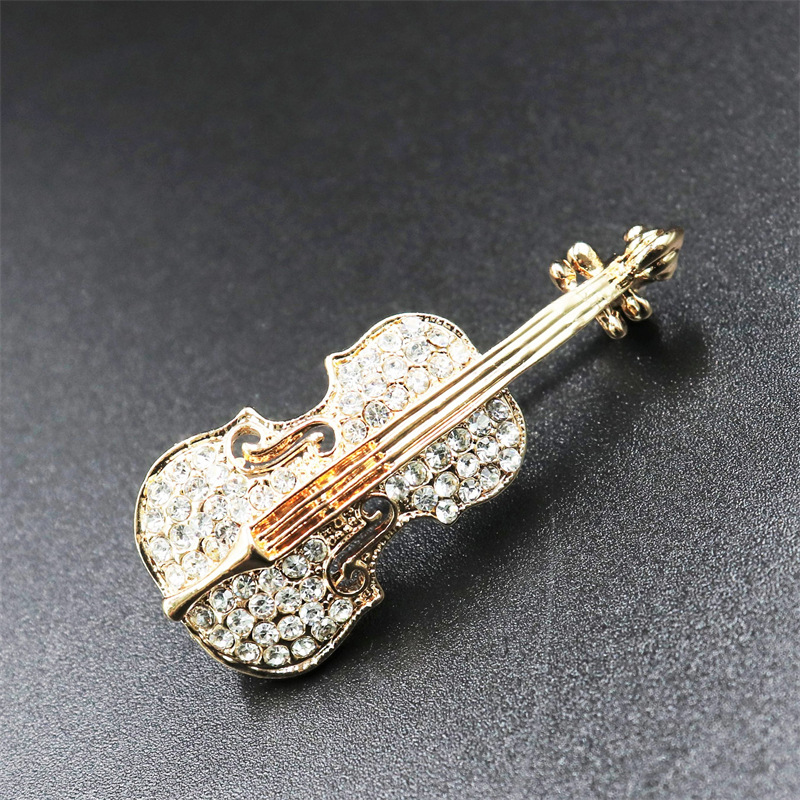 Fashion Personality Violin Brooch Women's All-match Rhinestone Pins Elegant Dropping Oil Corsage Amazon Explosions Wholesale