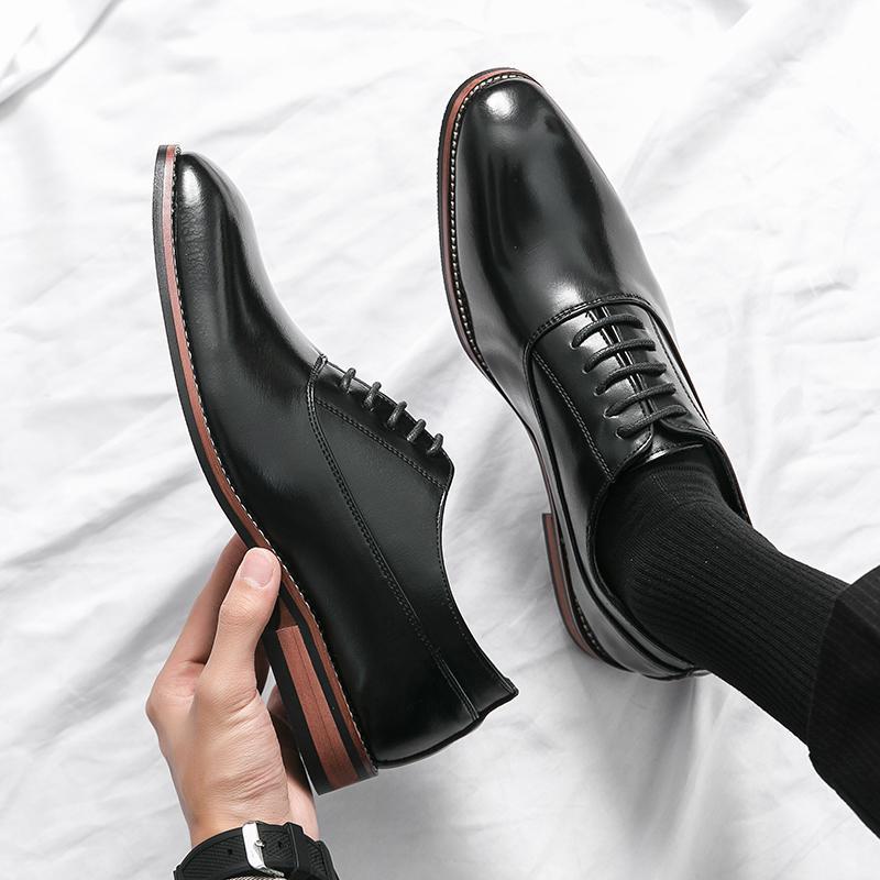 2023 New Fashion Casual Wholesale Trendy Shoes Low Heel Men's Black Small Leather Shoes Cross-border Large Size Pointed Toe Leather Shoes