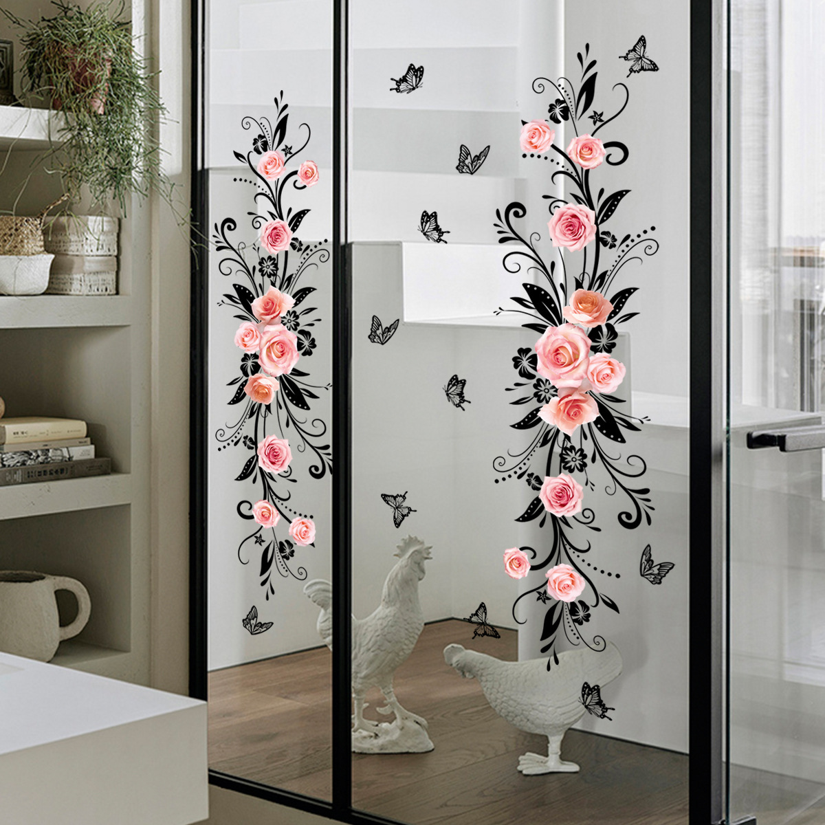 Cartoon Panda Double Sided Visual Rose Butterfly Flower Rattan Mirror Glass Sticker Home Bathroom Decoration Self-adhesive Wall Sticker