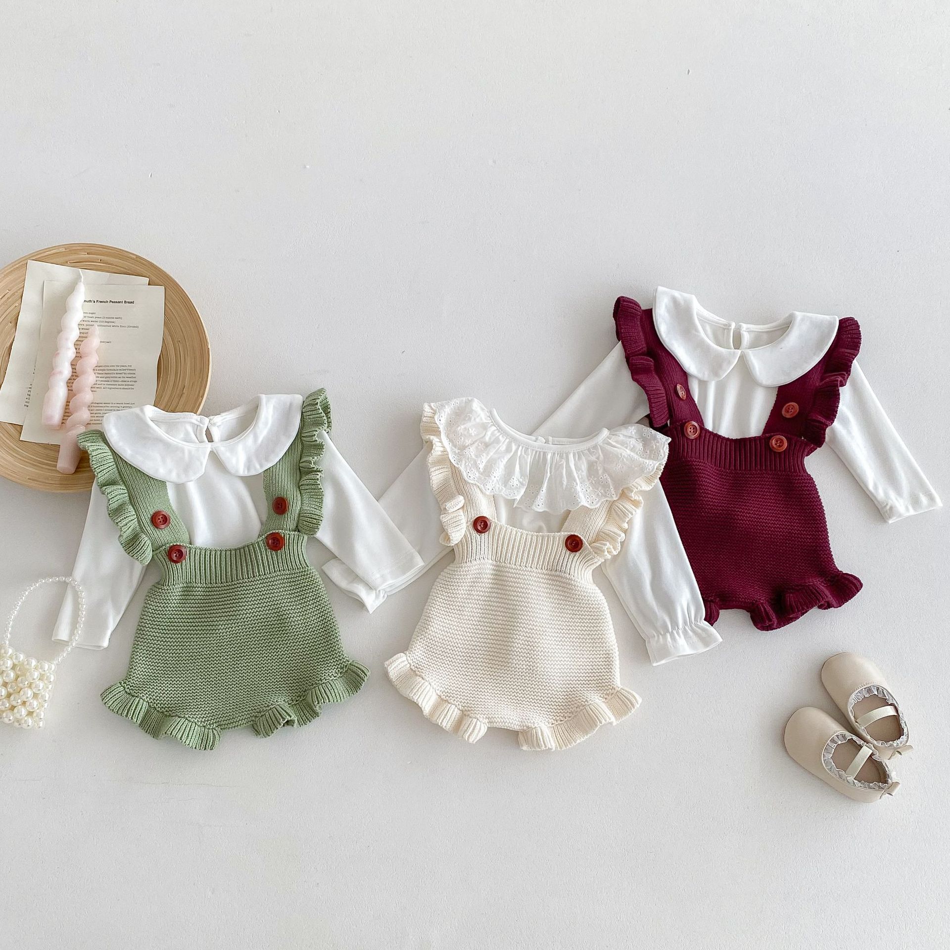Baby's Autumn Wear Korean-style Ruffled Strap Pants for Female Baby's Buckle Clothes Baby's Western-style Sweet Climbing Suit