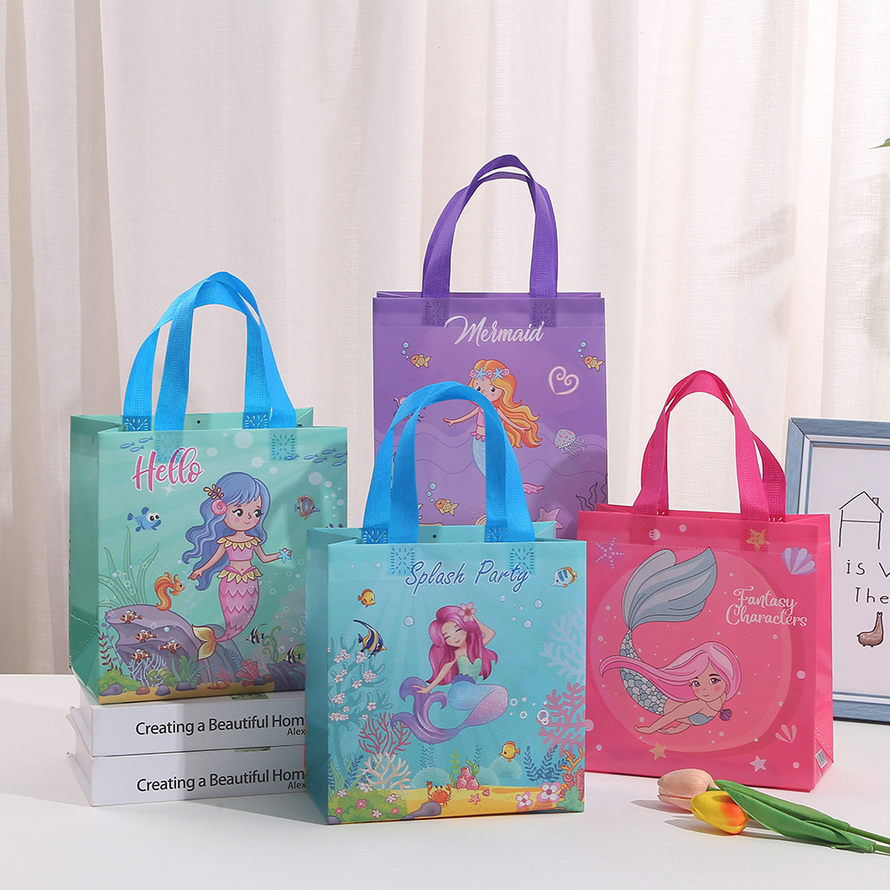 Mermaid Birthday Party Gift Bag Printed Gift Packaging Bag Non-woven Handbag Spot Take-away Bag