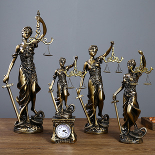 Custom Imitation Copper Goddess Themis Sculpture Statue Lawyer Office Judicial Fairness Justice Balance Ornaments