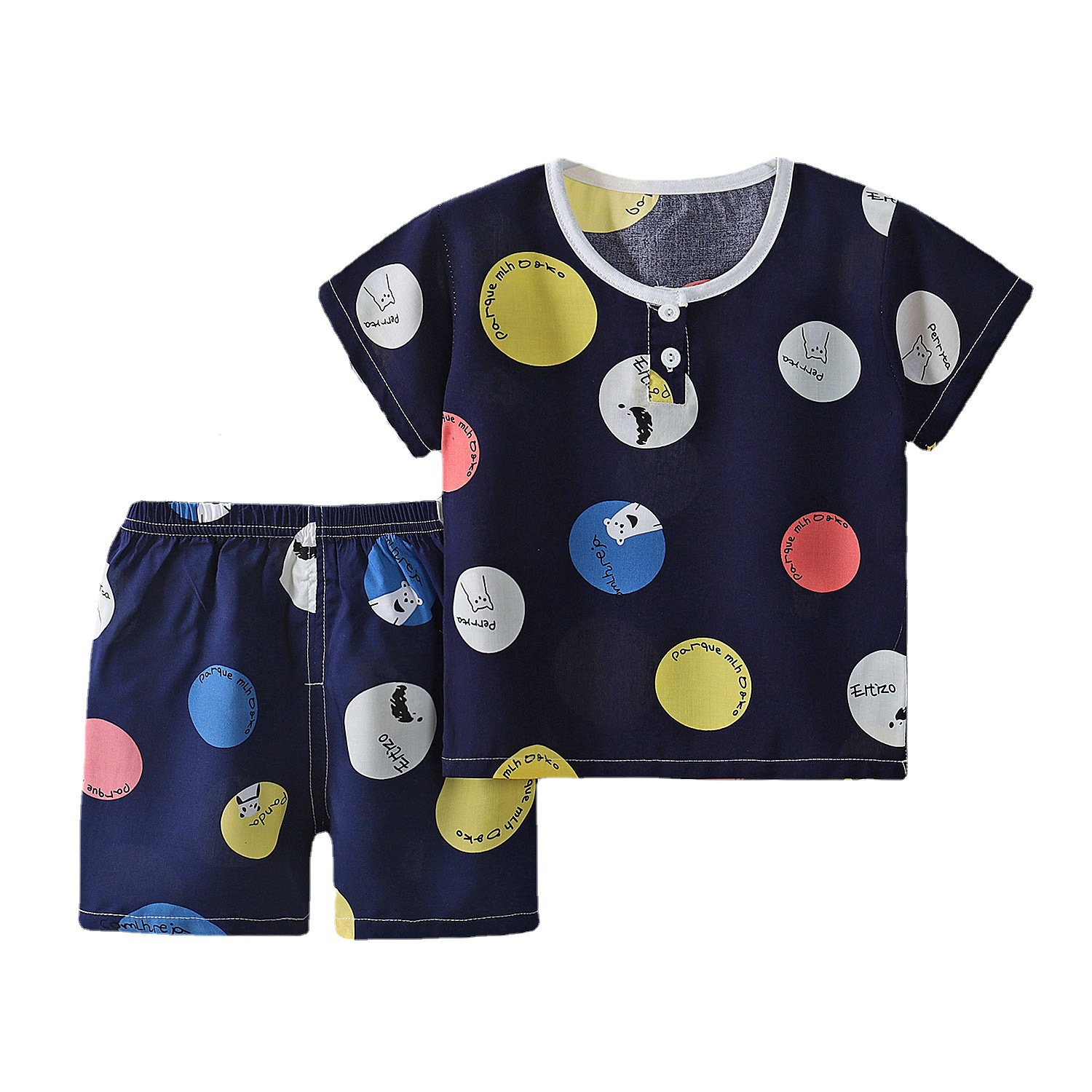 Summer children's cotton silk pajamas boys and girls thin shorts baby cotton silk short sleeve suit home clothes a generation of hair