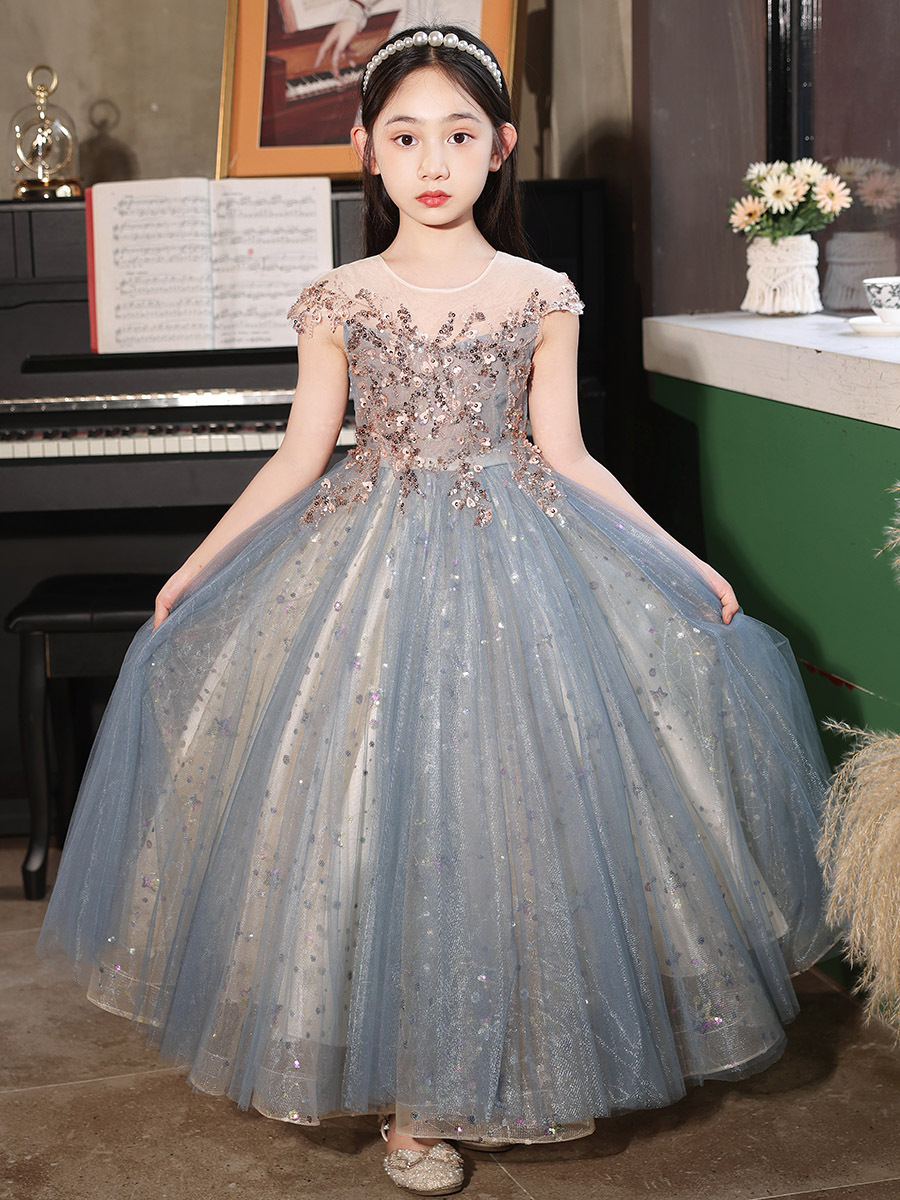 兒童禮服公主裙2024新款高端輕奢花童主持人鋼琴演出服女童連衣裙