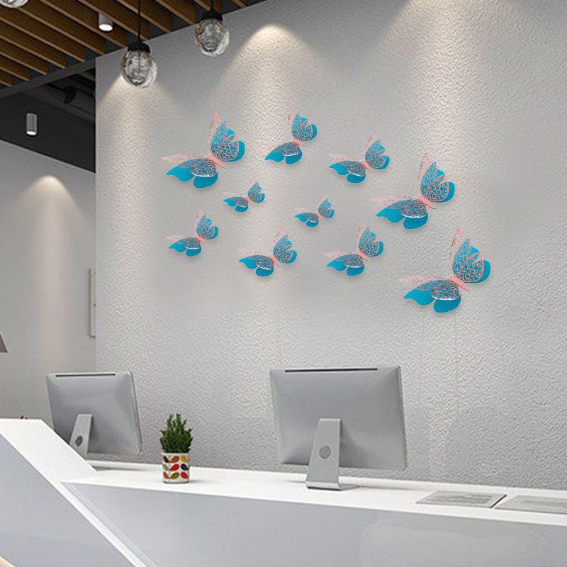 Double Layer Color Hollow Butterfly Wall Sticker 3D Hollow Paper Butterfly Amazon Wedding Festival Decoration