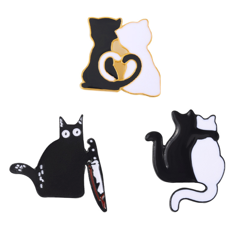 AliExpress New Animal Series Alloy Jewelry Creative Cartoon Black and White Cat Enamel Badge Accessories