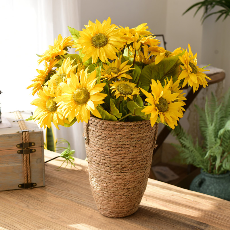 Nordic straw woven flower basket Large Vase decoration living room flower arrangement starry dried flower modern minimalist rattan flower pot
