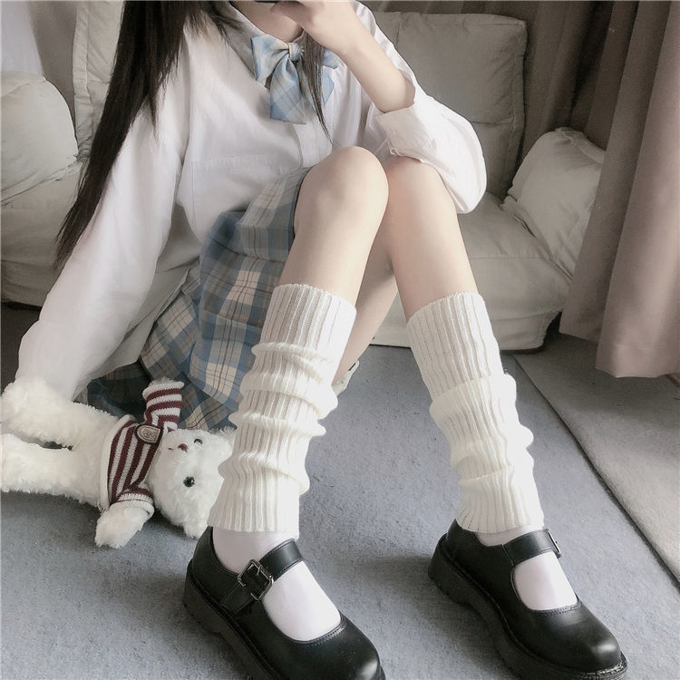 Lolita knitted pile socks straight all-match Japanese white lengthened jk calf socks y2g leg cover slimming pure_voghion.com