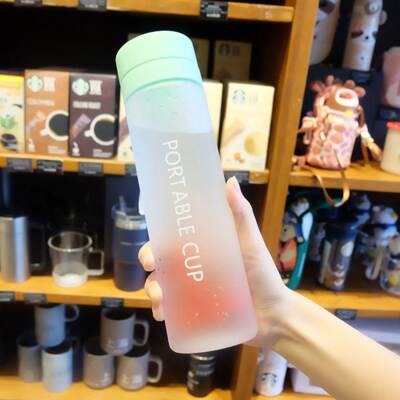 Water Cup plastic cup wholesale sports water bottle frosted double lid high color value large capacity men and women Net red water Cup students