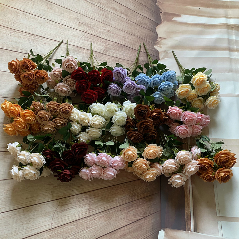 Single Simulation Multi-head Rose Bouquet Wedding Decoration Artificial Flowers Photo Photography Arrangement Props Fake Flowers