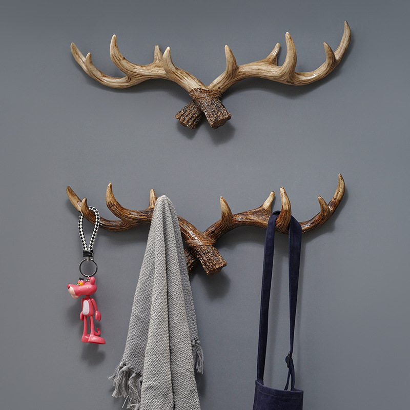 American retro antler decorative hook wall hanging coat hook creative clothing store hallway wall decoration key hook